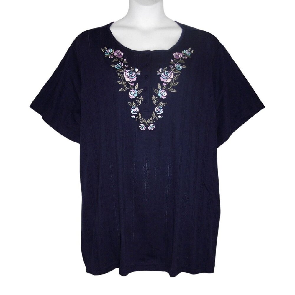 NEW Woman Within 4X Floral Embroidered 7 Day Pointelle Knit Tunic Top